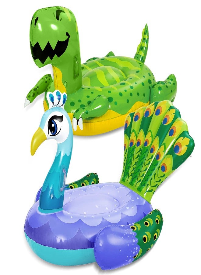 Sloosh مجموعة سلوش المكونة من قطعتين من عوامات حمام السباحة القابلة للنفخ على شكل ديناصور وطاووس، عوامات شاطئية ممتعة لتزيين حفلات السباحة، جزيرة قابلة للنفخ، عوامة صيفية قابلة للركوب للكبار والصغار - Image 1