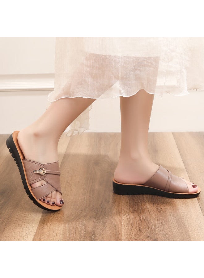 Pull Back Huili Mom's Slippers, Middle-aged And Elderly Women's Shoes, New Summer Style, Outdoor Wear, Soft-soled, Comfortable Sandals For The Elderly, 1206 Bean Paste Color, Size 37 - Image 4