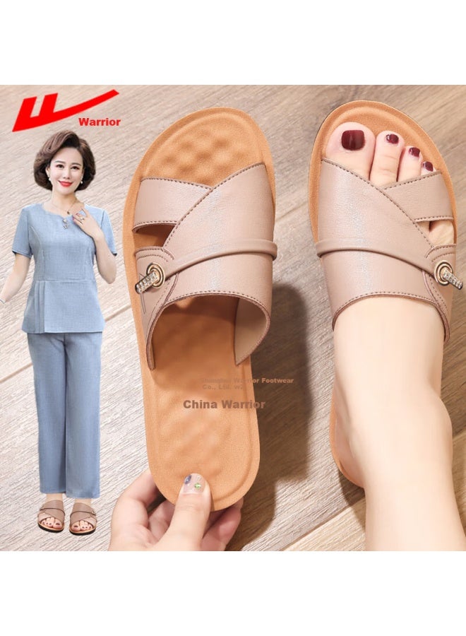 Pull Back Huili Mom's Slippers, Middle-aged And Elderly Women's Shoes, New Summer Style, Outdoor Wear, Soft-soled, Comfortable Sandals For The Elderly, 1206 Bean Paste Color, Size 37 - Image 1