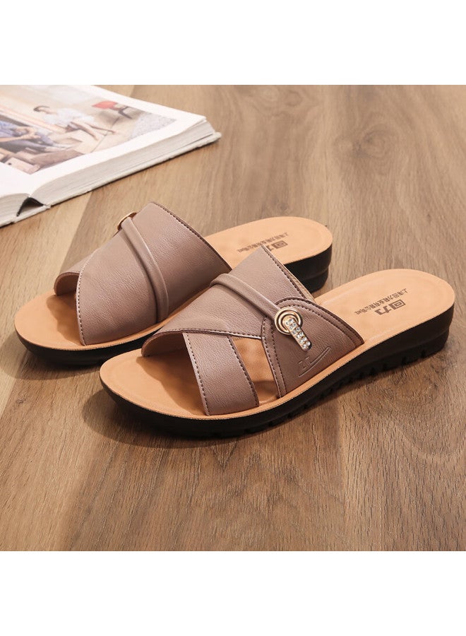 Pull Back Huili Mom's Slippers, Middle-aged And Elderly Women's Shoes, New Summer Style, Outdoor Wear, Soft-soled, Comfortable Sandals For The Elderly, 1206 Bean Paste Color, Size 37 - Image 5