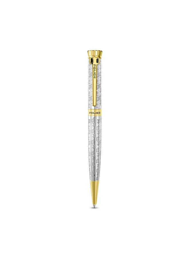 POLICE Gothic Stainless Steel Barrel Twist Ballpoint Pen for Men, Blue Ink