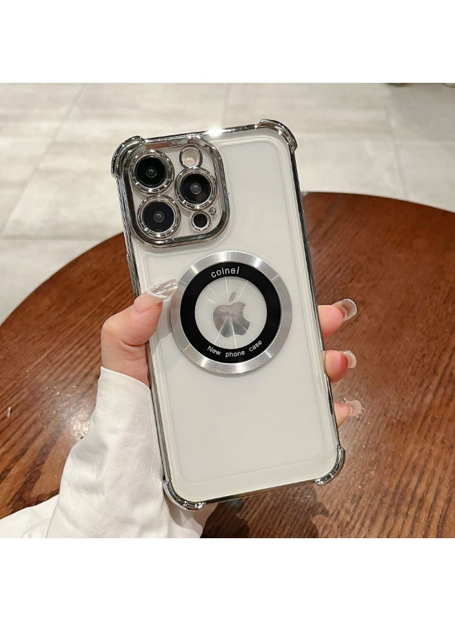 NIBEMINENT Four Corner Airbags Prevent Falling Protection Case With Magsafe For iPhone 15 Pro Max, Silver