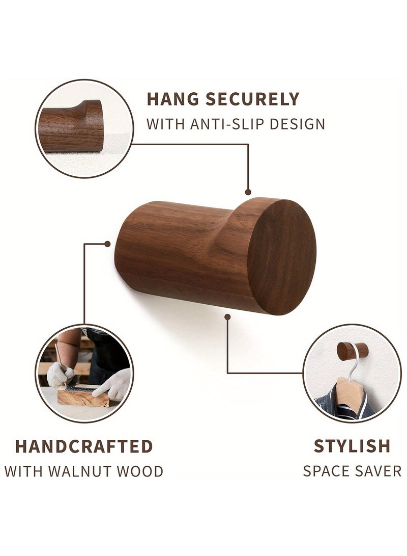 4pcs Rustic Walnut Wood Coat Hooks Set, Modern Handcrafted Wooden Pegs, Non-Slip, Easy Install, for Hanging Hats, Coats, Multi-Purpose Wall Decor - Image 2