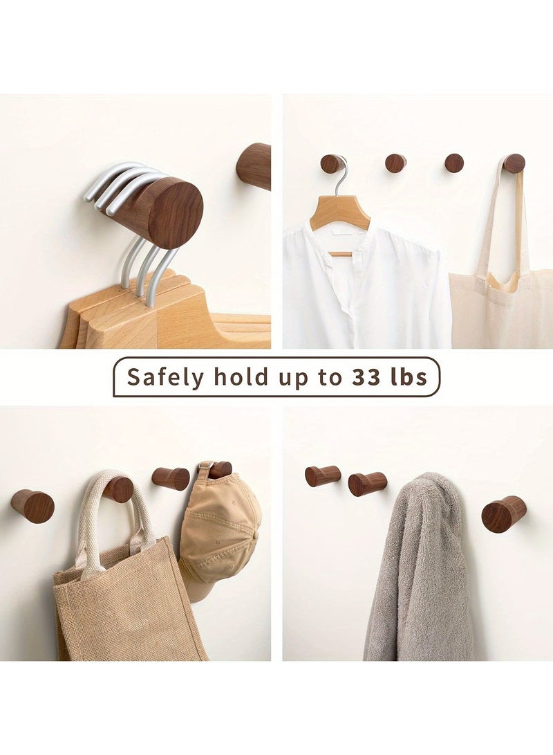 4pcs Rustic Walnut Wood Coat Hooks Set, Modern Handcrafted Wooden Pegs, Non-Slip, Easy Install, for Hanging Hats, Coats, Multi-Purpose Wall Decor - Image 4
