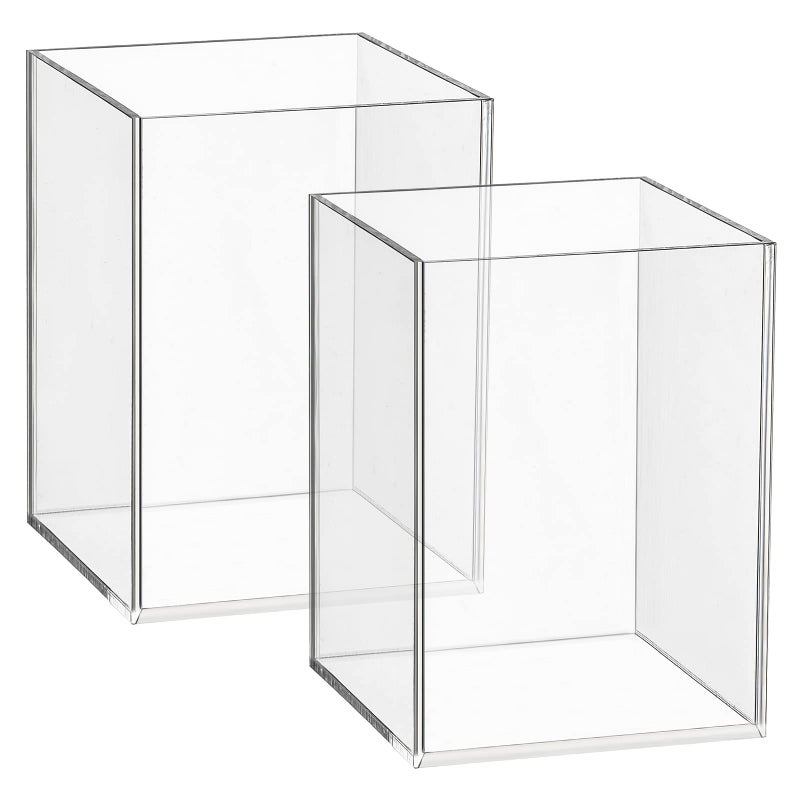 Mototo 2 Pieces Clear Acrylic Pen Holder & Pencil Cup Clear Makeup Bush Holder Acrylic Desktop Stationery Organizer for Office School Home Desk Accessories - 2 Pack, Square - Image 1