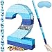 PCFING 20 Inch Number 2 Piata Blue Silver with 30 Inch Piata Stick Blindfold Confetti for Boys Girls Adults Birthday Party Decorations Anniversary Celebration Fiesta - Image 2
