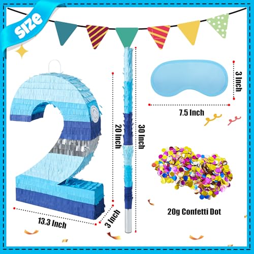 PCFING 20 Inch Number 2 Piata Blue Silver with 30 Inch Piata Stick Blindfold Confetti for Boys Girls Adults Birthday Party Decorations Anniversary Celebration Fiesta - Image 5