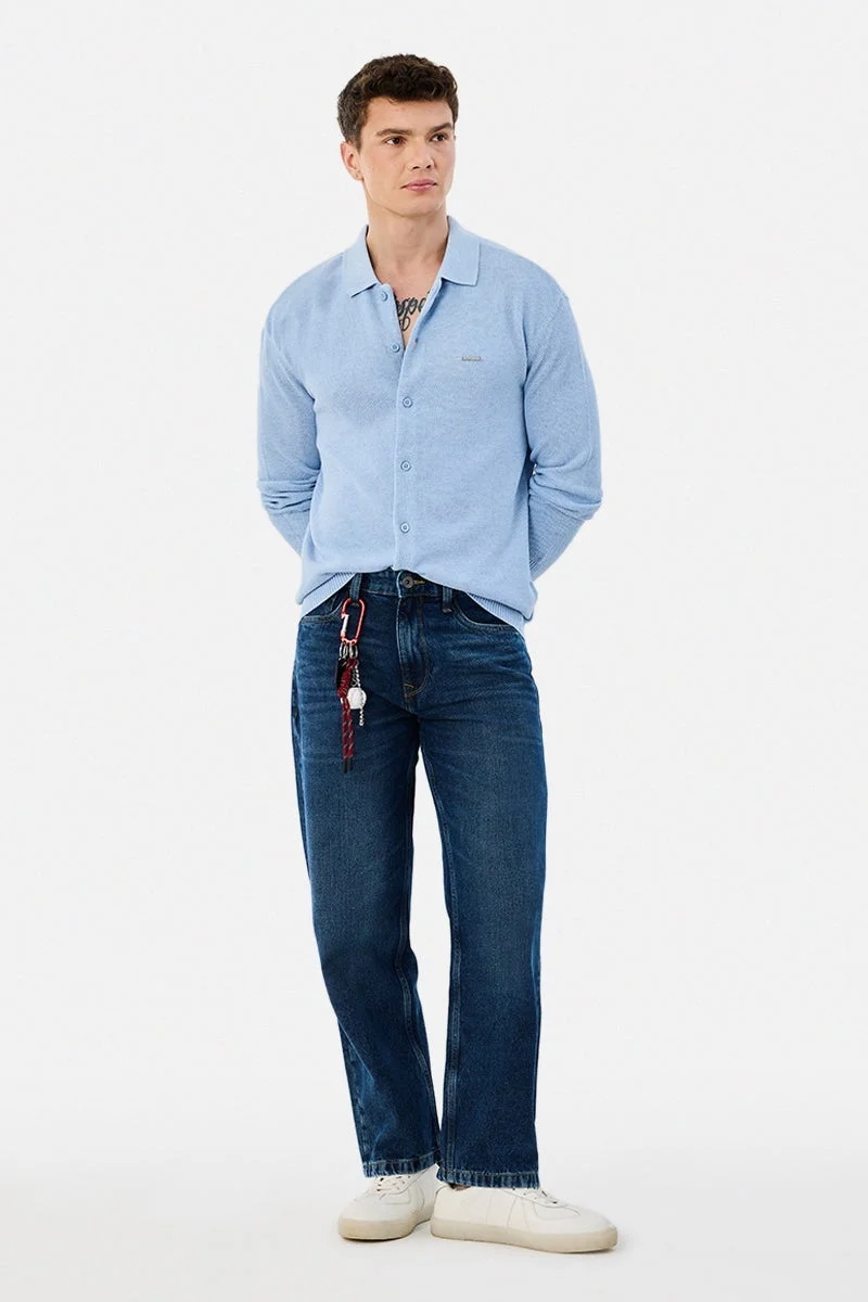 SNITCH Light Blue Textured Long Sleeve Regular Fit Shirt