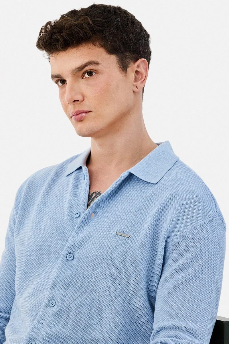 SNITCH Light Blue Textured Long Sleeve Regular Fit Shirt