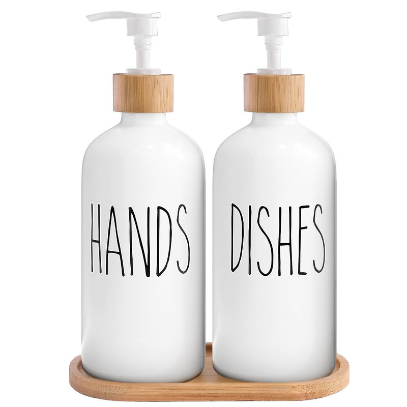 MOMEEMO White Soap Dispenser Set, Contains Glass Hand /Dish Soap Dispenser, Suitable for Farmhouse Decor, Rustic Kitchen Decor. (White) - Image 1