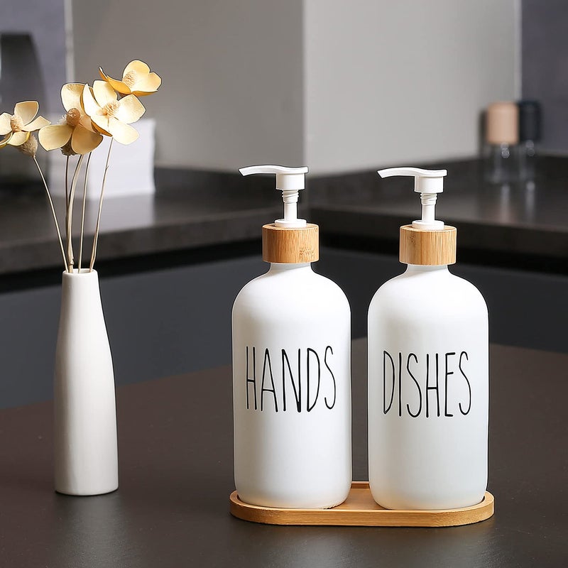 MOMEEMO White Soap Dispenser Set, Contains Glass Hand /Dish Soap Dispenser, Suitable for Farmhouse Decor, Rustic Kitchen Decor. (White) - Image 3