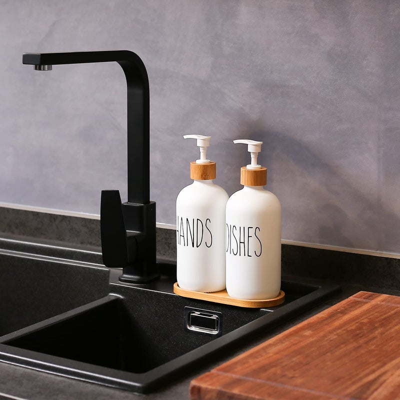 MOMEEMO White Soap Dispenser Set, Contains Glass Hand /Dish Soap Dispenser, Suitable for Farmhouse Decor, Rustic Kitchen Decor. (White) - Image 2