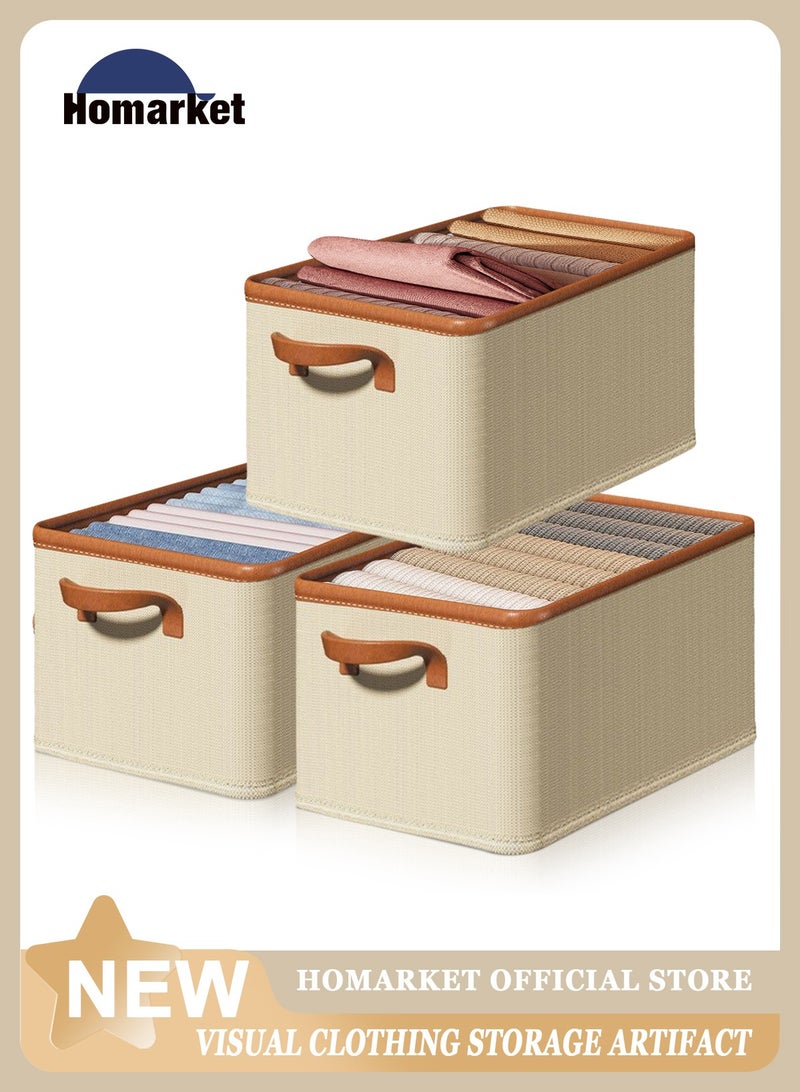 HomarKet 3pcs Wardrobe Clothes Organizer Foldable Closet Storage Organizer for Clothes Jeans Washable Closet Storage Boxes with Carrying Handles Cube Storage Bin for Home Bedroom Office  - Image 1