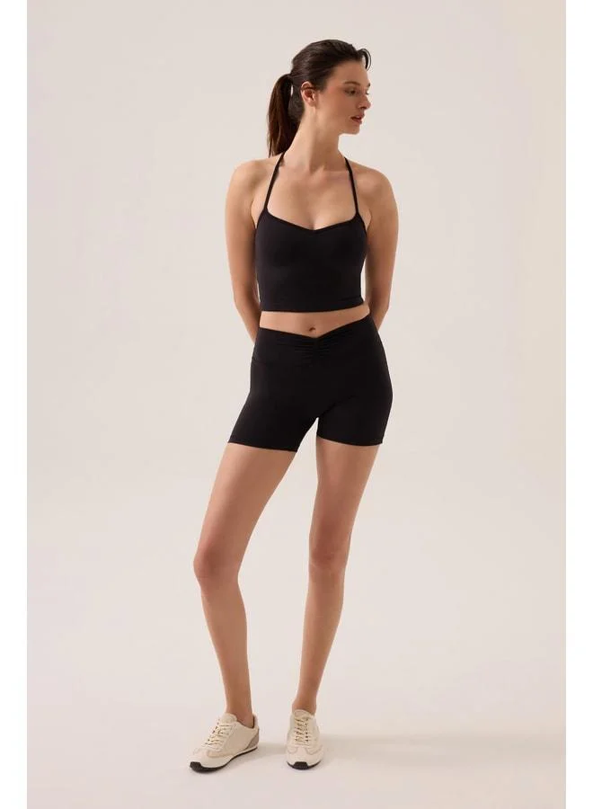 Los Ojos x Ece Black Waist-Detailed Short Leggings with Ruched Biker Shorts.