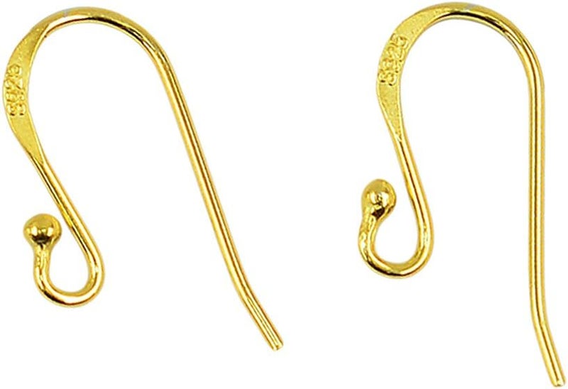klarako 2pcs Solid 925 Sterling Silver Earring Hooks Earwire with Loop End Fish Ear Wire for Jewelry Making - gold - Image 1