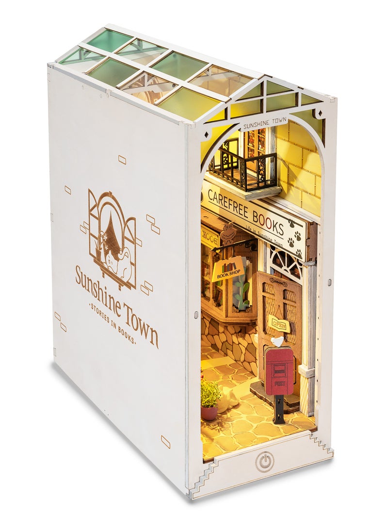 Robotime Rolife Sunshine Town Book Nook Shelf Insert TGB02, Assembly Brain Teaser 3D Wooden Puzzle DIY Build Model Crafts Kits, Unique Home Decor Birthday Gifts for Teens & Adults - Image 1