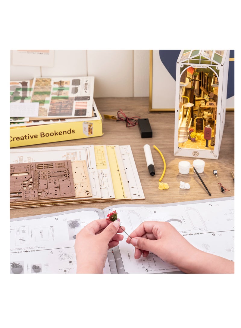 Robotime Rolife Sunshine Town Book Nook Shelf Insert TGB02, Assembly Brain Teaser 3D Wooden Puzzle DIY Build Model Crafts Kits, Unique Home Decor Birthday Gifts for Teens & Adults - Image 2