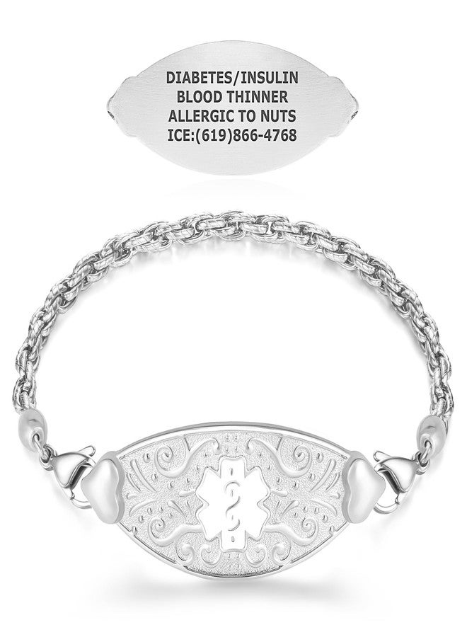 Divoti Custom Engraved Medical Alert Bracelets for Women | 4-Line Personalized Emergency ID | Mesh Chain with Grand Filigree Tag- White / 7.25" - Image 1