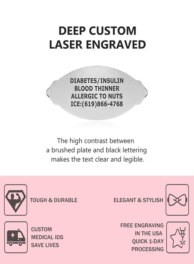 Divoti Custom Engraved Medical Alert Bracelets for Women | 4-Line Personalized Emergency ID | Mesh Chain with Grand Filigree Tag- White / 7.25" - Image 2