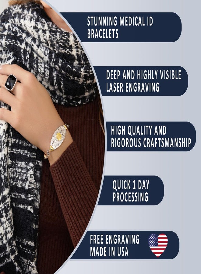 Divoti Custom Engraved Medical Alert Bracelets for Women | 4-Line Personalized Emergency ID | Mesh Chain with Grand Filigree Tag- White / 7.25" - Image 3