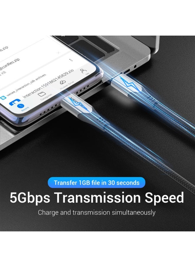 VENTION Cotton Braided USB-C to USB-C 3.1 Cable   Gray Model # TAAHF - Image 2