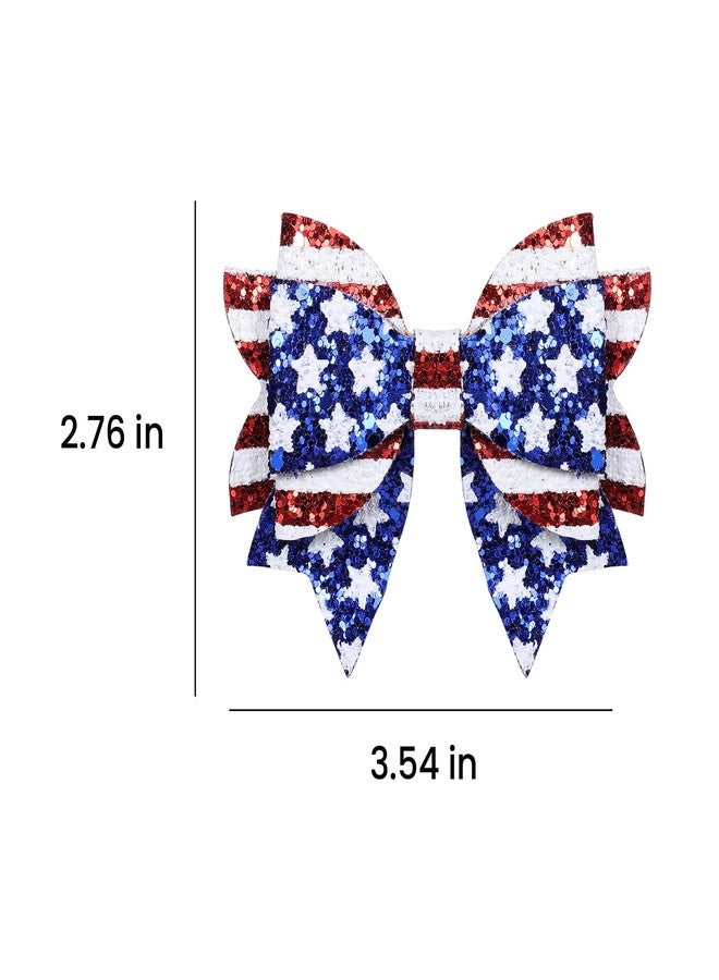 melyde Independence Day Hair Bow Clips 3.5 Inch Sparkly Glitter Patriotic Hairpins Handmade Memorial Day Accessories for Teens Girls, Blue&Red - Image 5