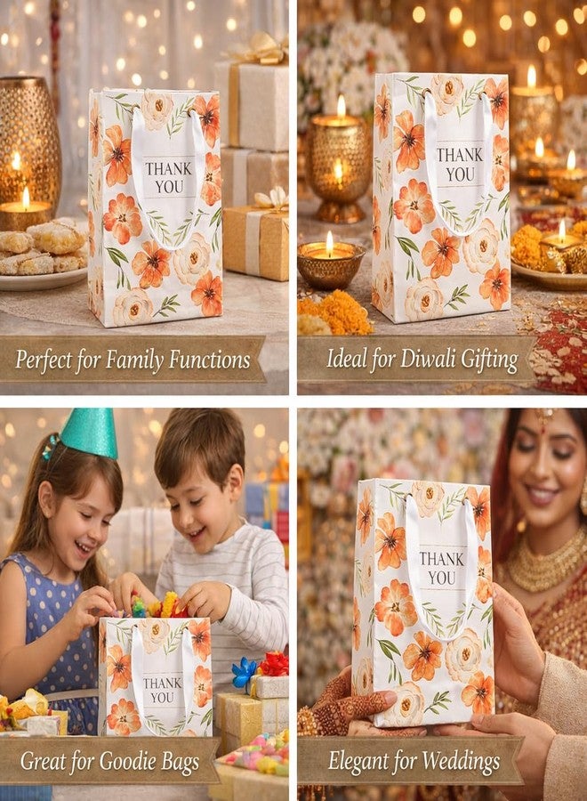 FONSIE paper bags || Luxury small gift bags (8.25 * 6 * 3 inches) gift bags for gifting in wedding, Diwali, baby shower, birthday, return gifts, goodies-Pack Of 5 (Floral | Orange). - Image 4