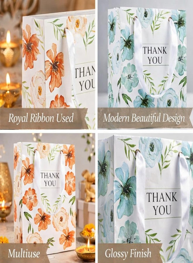 FONSIE paper bags || Luxury small gift bags (8.25 * 6 * 3 inches) gift bags for gifting in wedding, Diwali, baby shower, birthday, return gifts, goodies-Pack Of 5 (Floral | Orange). - Image 2
