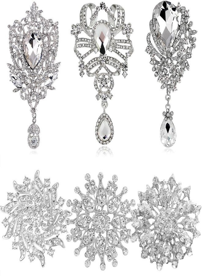 Ezing 6 Pcs Rhinestone Crystal Brooch Set for Wedding Bridal Bouquet Jewelry Brooches Lot (pt-106b) - Image 1