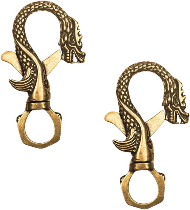 Brass Car Key Chain 2pcs Set with Dragon Design Retro Vintage Key Rings Portable Practical Keychains for Automotive Interior Accessories - Image 1