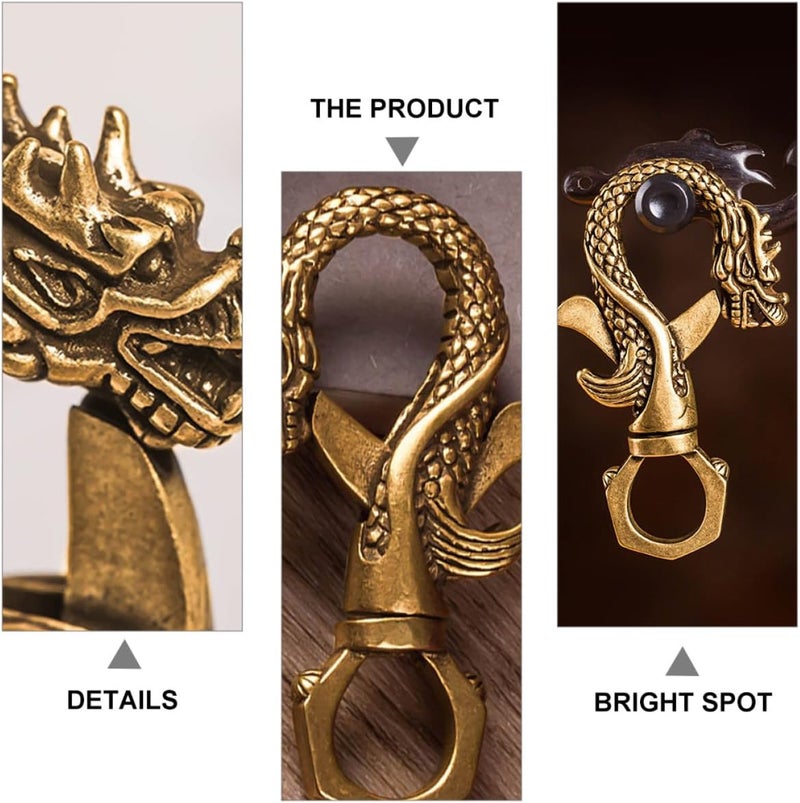 Brass Car Key Chain 2pcs Set with Dragon Design Retro Vintage Key Rings Portable Practical Keychains for Automotive Interior Accessories - Image 3