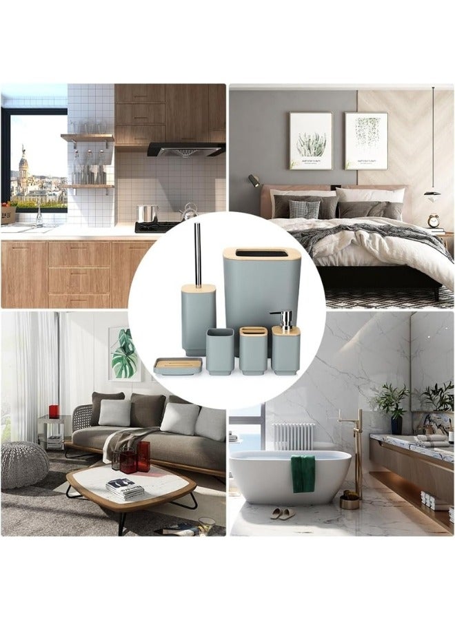 هابي هوم طقم إكسسوارات للحمام من 6 قطع طقم اكسسوارات حمام يشمل فرشاة تواليت وموزع صابون وصندوق قمامة وحامل فرشاة اسنان وصبانة وكوب - رمادى - Image 2