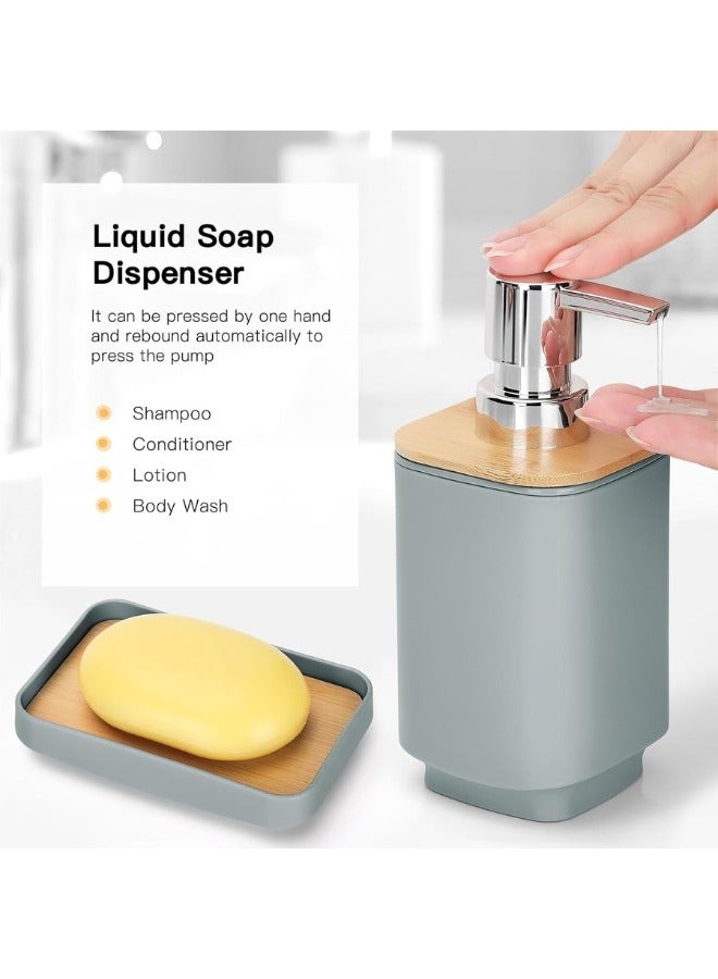 هابي هوم طقم إكسسوارات للحمام من 6 قطع طقم اكسسوارات حمام يشمل فرشاة تواليت وموزع صابون وصندوق قمامة وحامل فرشاة اسنان وصبانة وكوب - رمادى - Image 4