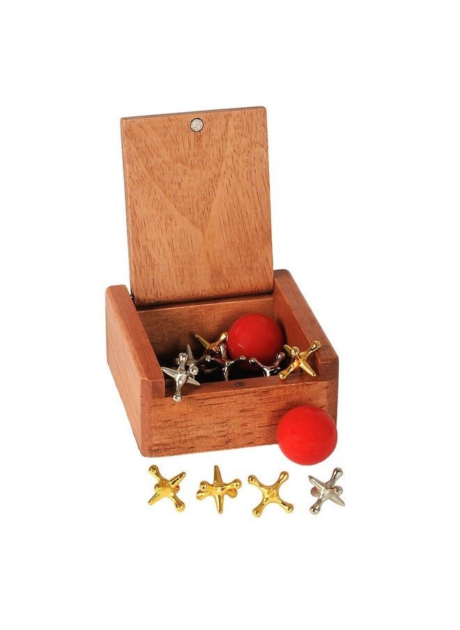 WE Games Metal Jacks Game Retro Game With 2 Sets Of Metal Jacks And Ball In Keepsake Wooden Box Nostalgic Toy Set For Kids And Adults Old Fashioned Floor Games Jacks And Ball Travel Game Set  - Image 1