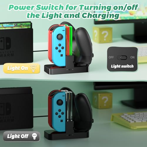 FastSnail Controller Charger for Nintendo Switch & OLED Model for Joycon, Charging Dock Station for Joy con and Pro Controller with Charger Indicator & Type C Cable for NS NES Games - Image 3