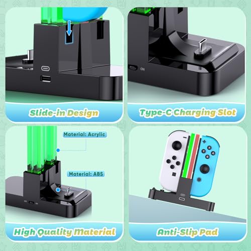 FastSnail Controller Charger for Nintendo Switch & OLED Model for Joycon, Charging Dock Station for Joy con and Pro Controller with Charger Indicator & Type C Cable for NS NES Games - Image 5