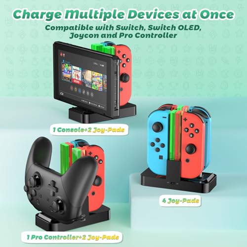 FastSnail Controller Charger for Nintendo Switch & OLED Model for Joycon, Charging Dock Station for Joy con and Pro Controller with Charger Indicator & Type C Cable for NS NES Games - Image 4