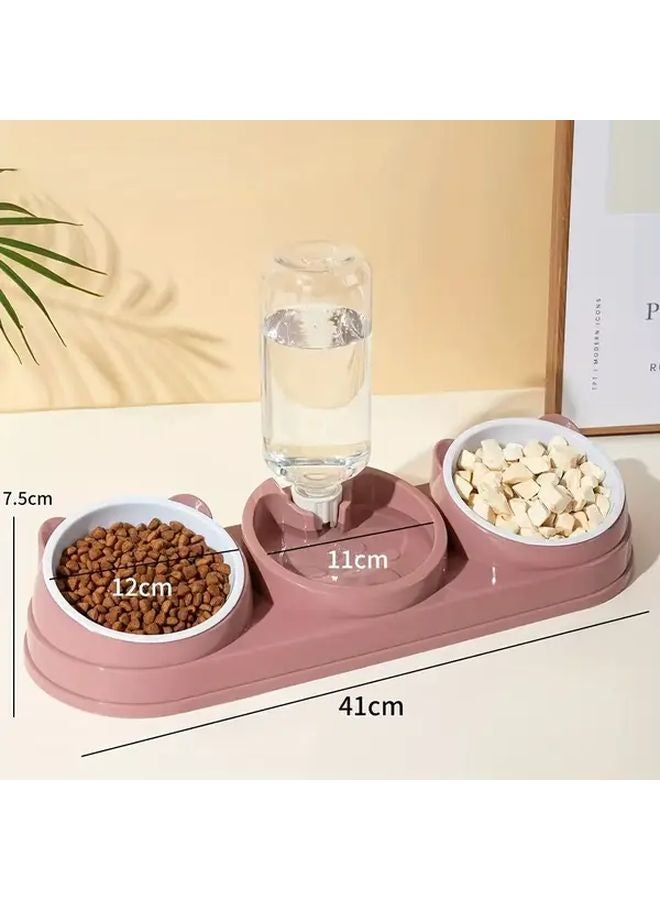 وعاء طعام الحيوانات الأليتي الآلي 3 في 1 الوردي لإعادة الملء التلقائي مع حجيرتين مزدوجتين للطعام والماء - Image 1