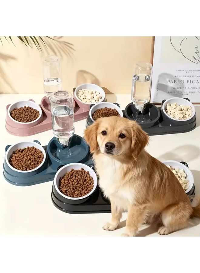 وعاء طعام الحيوانات الأليتي الآلي 3 في 1 الوردي لإعادة الملء التلقائي مع حجيرتين مزدوجتين للطعام والماء - Image 2