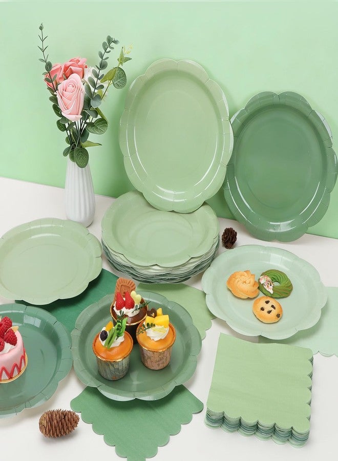 CENLBJ 96pcs Green Plates and Napkins Party Supplies,Gradient Green Disposable Tableware Include 9" Scalloped Plates and Napkins for Wedding,Baby Bridal Shower,Birthday,48 Guests - Image 2