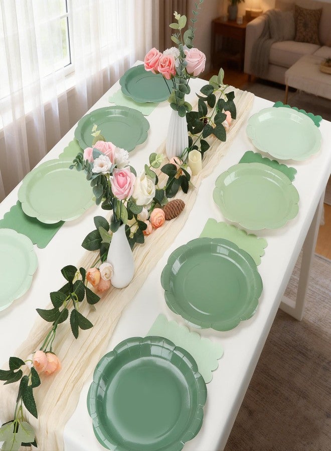 CENLBJ 96pcs Green Plates and Napkins Party Supplies,Gradient Green Disposable Tableware Include 9" Scalloped Plates and Napkins for Wedding,Baby Bridal Shower,Birthday,48 Guests - Image 5