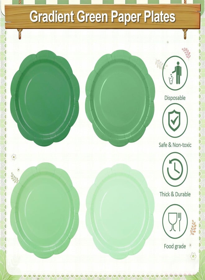 CENLBJ 96pcs Green Plates and Napkins Party Supplies,Gradient Green Disposable Tableware Include 9" Scalloped Plates and Napkins for Wedding,Baby Bridal Shower,Birthday,48 Guests - Image 4