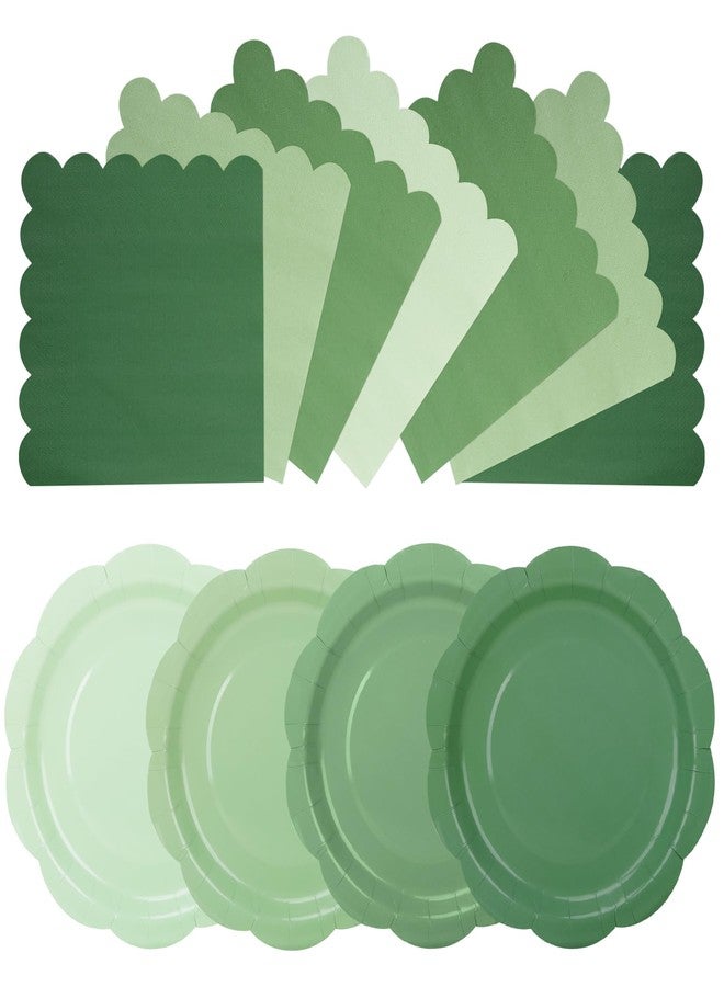 CENLBJ 96pcs Green Plates and Napkins Party Supplies,Gradient Green Disposable Tableware Include 9" Scalloped Plates and Napkins for Wedding,Baby Bridal Shower,Birthday,48 Guests - Image 1