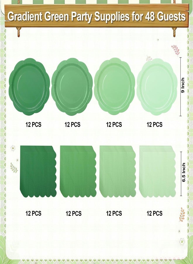 CENLBJ 96pcs Green Plates and Napkins Party Supplies,Gradient Green Disposable Tableware Include 9" Scalloped Plates and Napkins for Wedding,Baby Bridal Shower,Birthday,48 Guests - Image 3