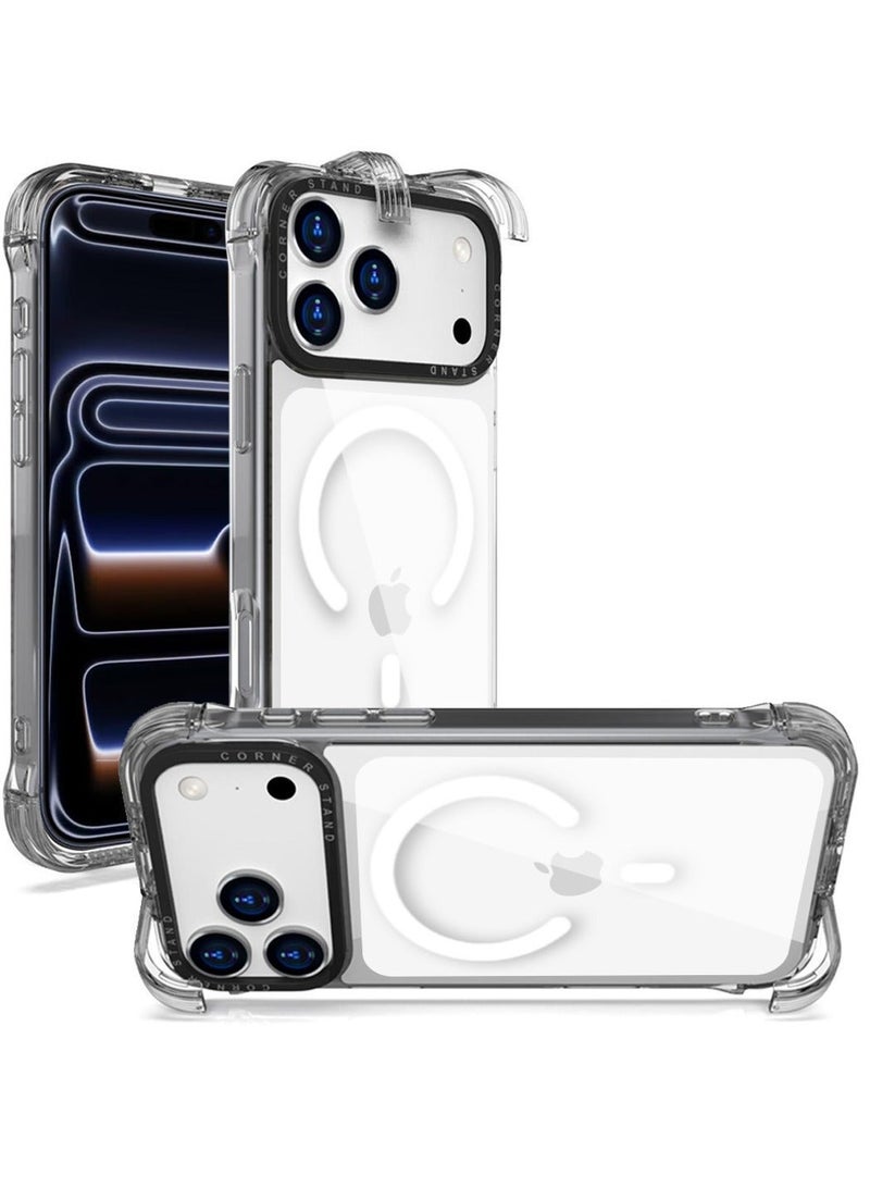 Techie iPhone 17 Pro Max MagSafe Clear Case with Built-in Hidden Foldable Edge Bracket Stand Holder - Shockproof TPU + PC Hard Back Acrylic, Anti-Yellowing Bumper Case - Image 5