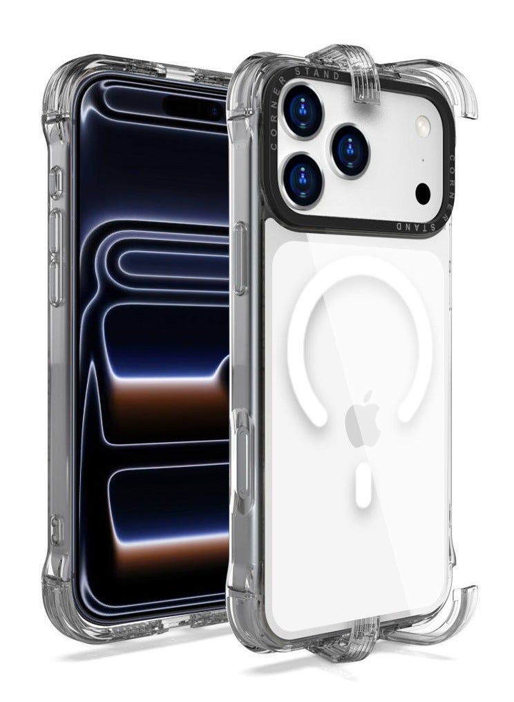 Techie iPhone 17 Pro Max MagSafe Clear Case with Built-in Hidden Foldable Edge Bracket Stand Holder - Shockproof TPU + PC Hard Back Acrylic, Anti-Yellowing Bumper Case - Image 4