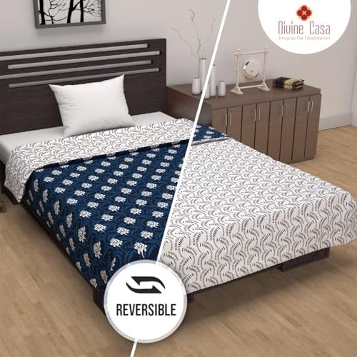 Divine Casa 120 GSM Polyester Blanket Single Bed Reversible Lightweight Sofa Throw Blanket for Winter Dohar Set of 2 - Blue and White - Image 2