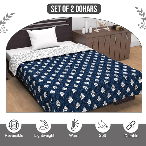 Divine Casa 120 GSM Polyester Blanket Single Bed Reversible Lightweight Sofa Throw Blanket for Winter Dohar Set of 2 - Blue and White - Image 4