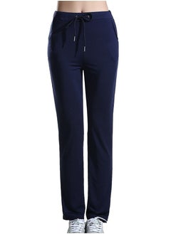 إسكدنيا Women's Solid Color Highly Elastic Yoga Pants Comforty Loose Casual Pants Navy Blue  - Image 1