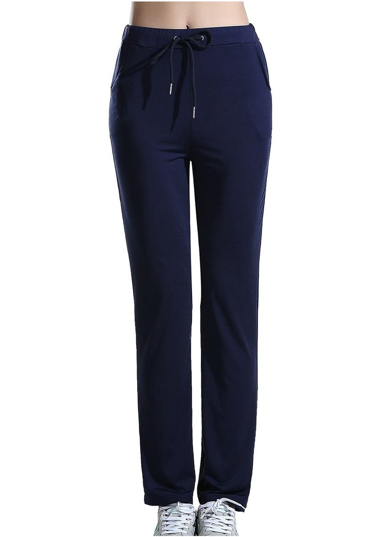 Loquat Women's Solid Color Highly Elastic Yoga Pants Comforty Loose Casual Pants Navy Blue  - Image 1